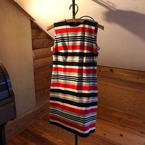 Calvin Klein Red Black White Striped Bodycon Dress, EUC, 4